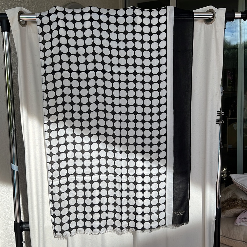 KATE SPADE Dancefloor oblong scarf black and white polka dots - Picture 11 of 12